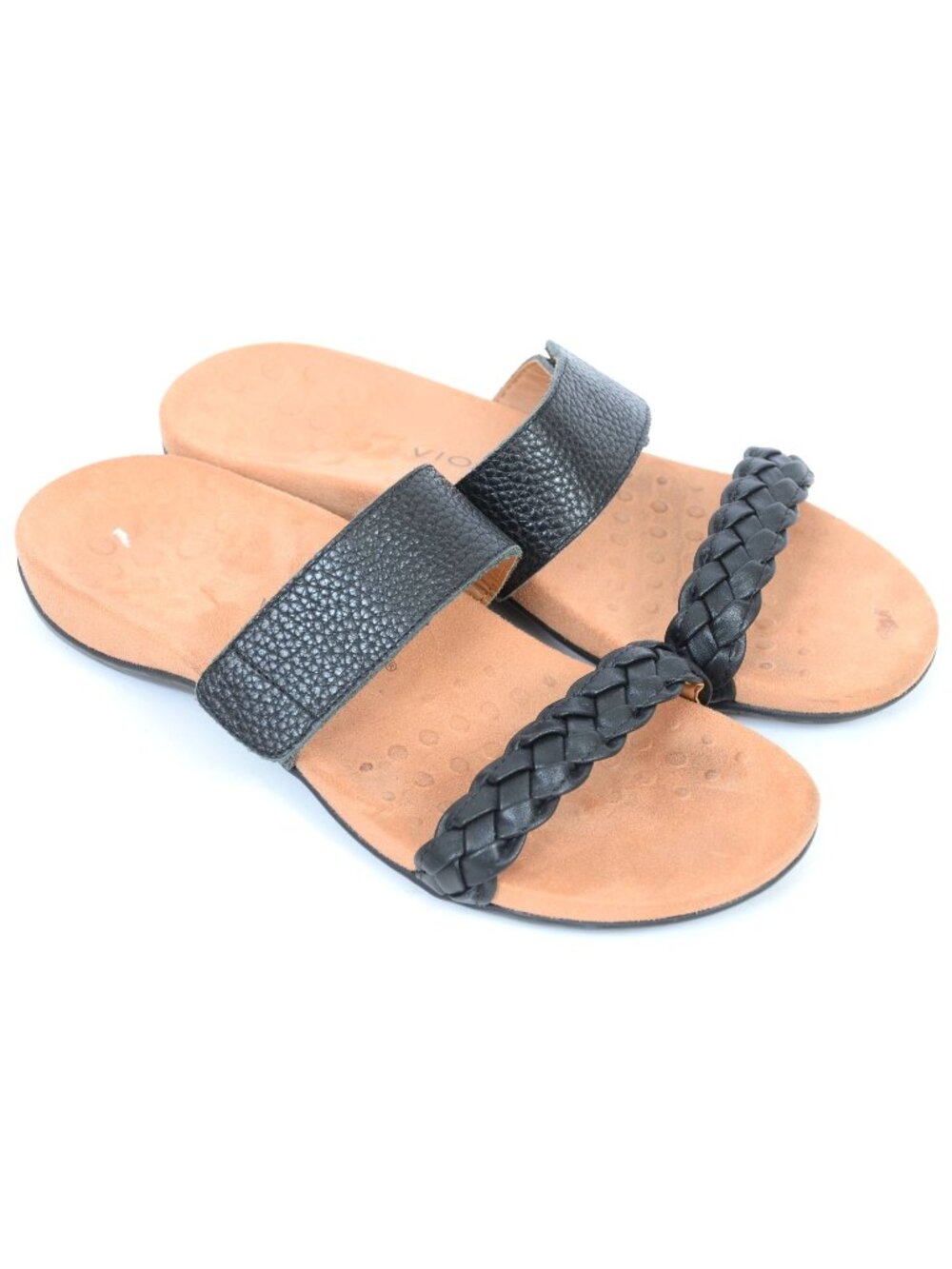 Vionic Jeanne Women's 10 BlackLeather Hook‎ & Loop Straps Comfort Sandals Vacay